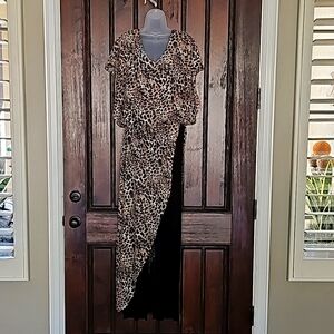 Last Tango Leopard Print Jumpsuit with Chiffon Overlay Large